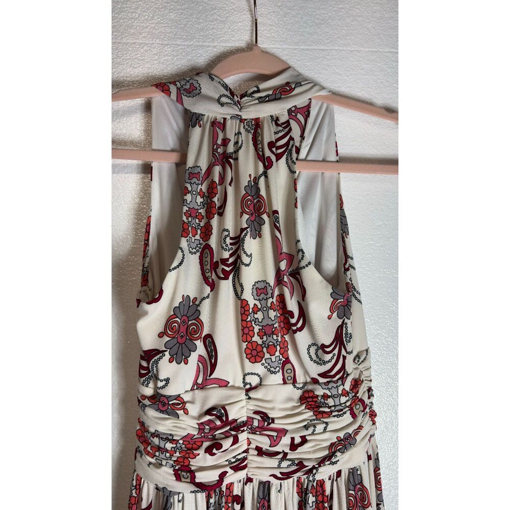Evan Picone Draped Pleated Waist V-Neck Halter White Floral Paisley Dress Size 4 - Picture 9 of 12